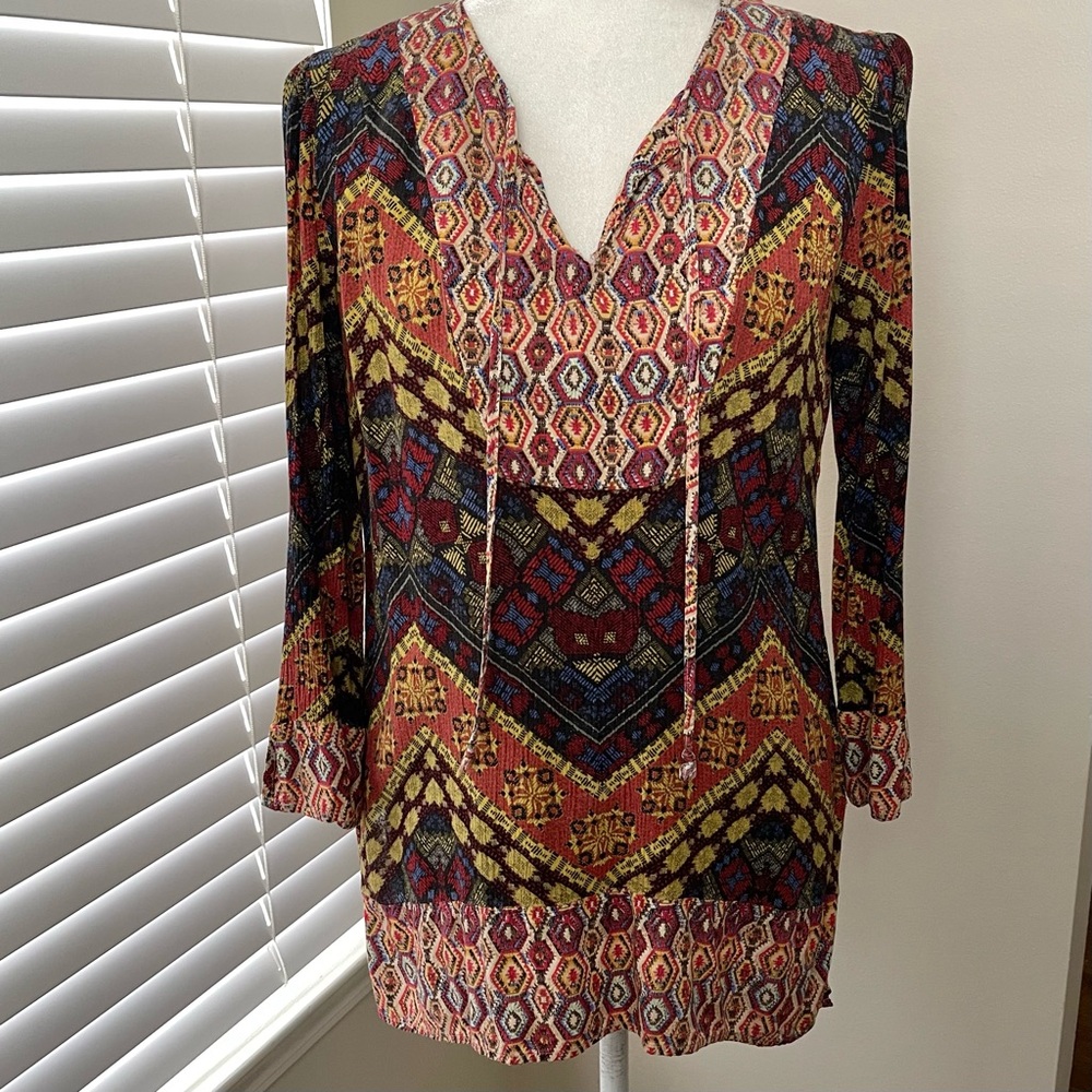 Figueroa & Flower Patchwork Geometric Tunic Blouse - small